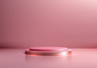 Pink podium with gold base for luxury product display, Minimal and elegant scene, Perfect for mockups, presentations, and branding