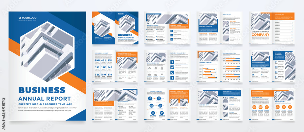 Wall mural annual report template with modern concept and minimalist layout use for business profile and produc
