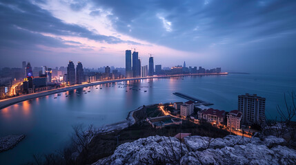 Seaside City Nightscape Under the Sunset