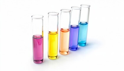 test tubes with different colored liquids on white background