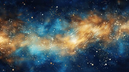 Fototapeta premium dreamy background filled with shimmering blue and gold glitter lights, softly blending into a velvety black backdrop