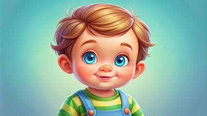 Fototapeta premium Adorable baby boy with big, sparkling eyes and a cheeky grin, wearing a colorful striped onesie, surrounded by
