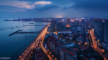 Seaside City Nightscape Under the Sunset