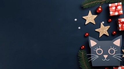 Naklejka premium Festive Cat Gift Box - Christmas Decoration Ideas.