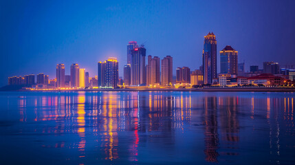 Obraz premium Evening City Skyline at Dusk