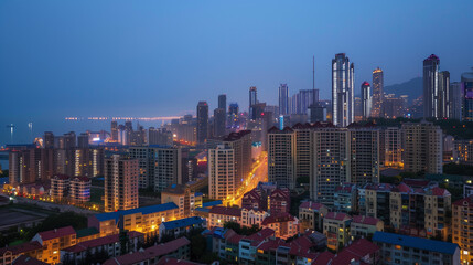 Evening City Skyline at Dusk