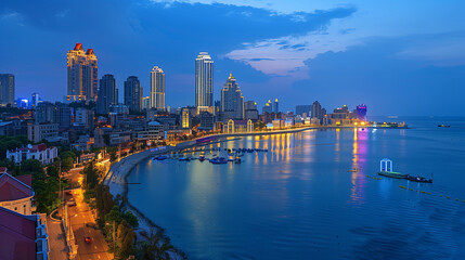 Naklejka premium Evening City Skyline at Dusk