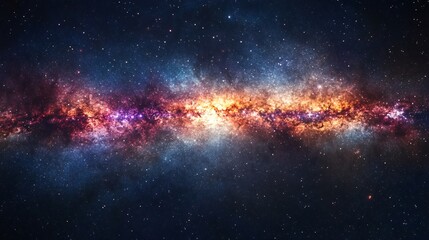 Naklejka premium A mesmerizing cosmic view of a galaxy in deep space with stars and nebulas in shades of blue, red and yellow.