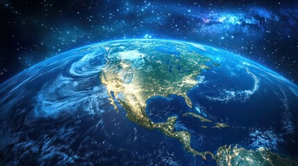 Obraz premium satellite view of planet earth focused on north america usa canada mexico and central america deep space and star constellations behind elements of this image furnished .stock image