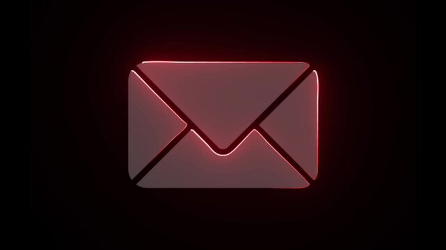 Message, mail, email, inbox,neon icon animation on a black background.