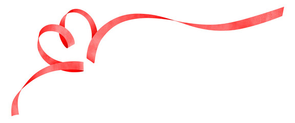 Watercolor red ribbon in heart shape on transparent background