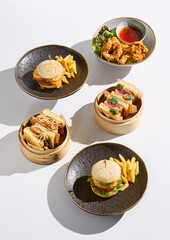 Vibrant Asian Street Food Display Bao Burgers and Sando Sandwiches in Contemporary Setting