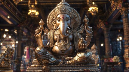Ganesha Statue Serenity: Temple Wallpaper