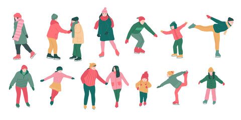 Collection of holiday people Ice skating vector illustration