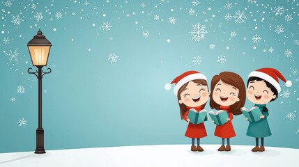 Joyful Children Singing Carols in Winter Wonderland