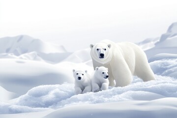 Polar Bear Family in Snowy Landscape