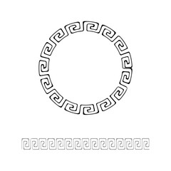 Greek key meander. Black circle frame vector illustration.