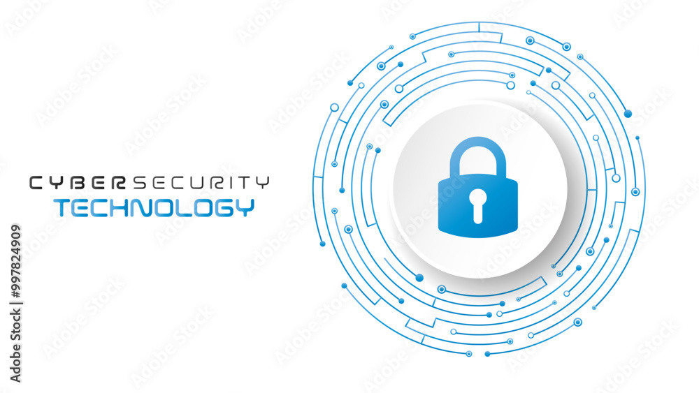 Aufkleber Padlock on circuit board. Cyber security concept abstract background. Secure service. Technology data protection system and safety information personal.