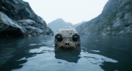 Obraz premium Mysterious skull-like creature emerging from dark waters