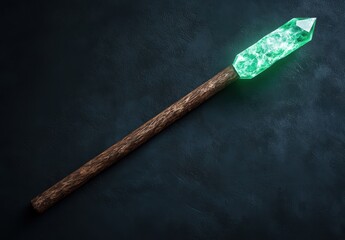Magical crystal wand on dark background