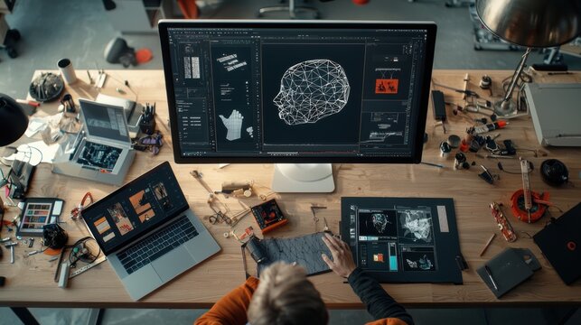 Dynamic Collaboration in Innovative Workspace: AI-Generated Print Media Design Discussion