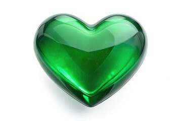 Emerald green heart on white background, top view