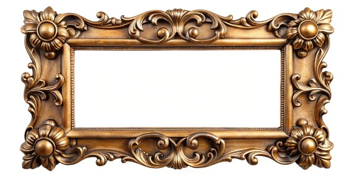 Naklejki Empty antique frame in golden bronze with art nouveaux detail