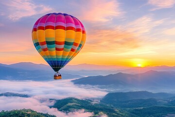 Fototapeta premium Hot Air Balloon Floating Above Clouds at Sunrise