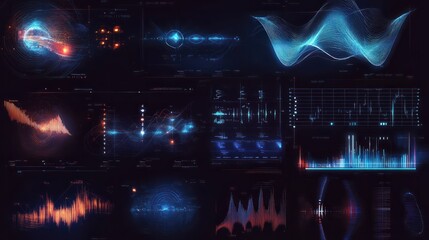 Abstract Sound waves. Frequency audio waveform, music wave HUD interface elements, voice graph signal cyberpunk, Generative ai