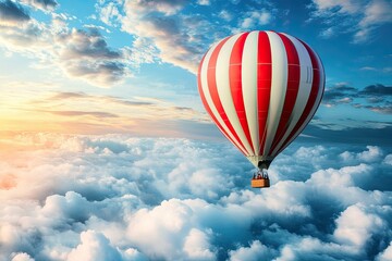 Naklejka premium Hot Air Balloon Floating Above Clouds at Sunrise