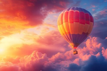 Fototapeta premium Hot Air Balloon Floating Above Clouds at Sunrise