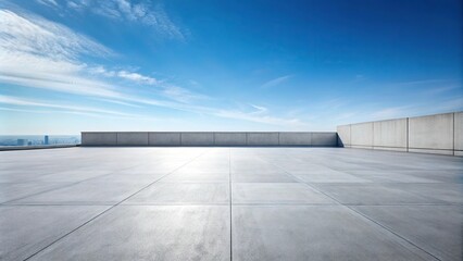 Empty concrete floor, rooftop, blue sky