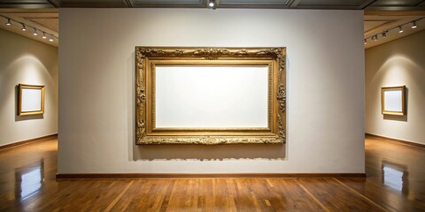 Empty frame hanging in art museum wall
