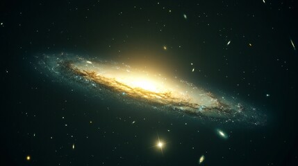 Fototapeta premium A spiral galaxy with bright stars and a yellow core against a dark starry sky.
