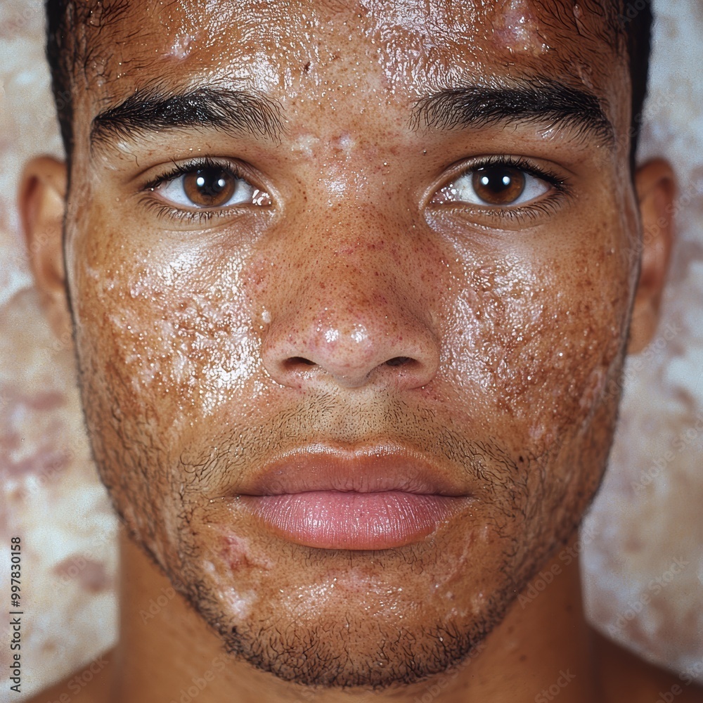 Wall mural close-up portrait of a man with wet face