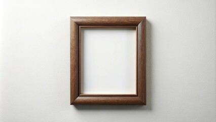 Empty picture frame hanging on a white wall with a minimalist design and shallow depth of field