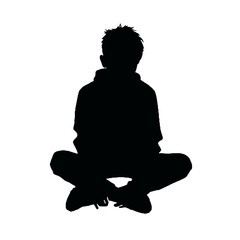 Silhouette of Boy Sitting Cross-Legged – Vector for Children’s Design Themes