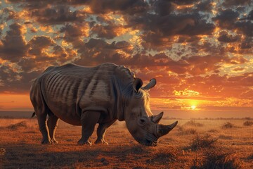 Fototapeta premium rhino at sunset