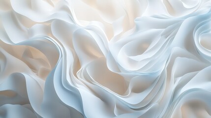 Obraz premium Abstract White Waves Wallpaper. Soft, flowing waves in various shades of white and off-white.