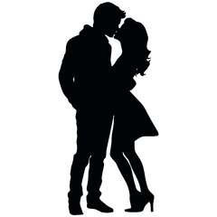 Romantic Couple Kissing Silhouette – Vector for Wedding and Love Designs