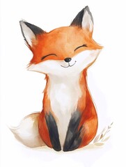Obraz premium Watercolor of cute Scandinavian Fox on white background.