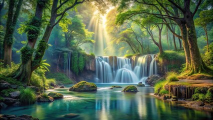 Enchanted Forest Landscape With Waterfalls