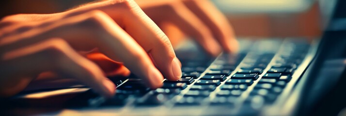 Close-up person hands typing laptop keyboard