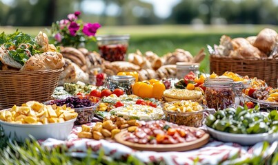 Picnic Food Spread on a Blanket.