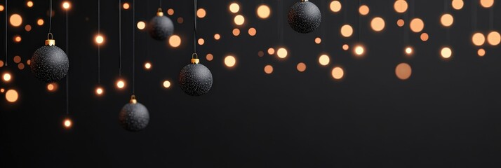 Black Christmas Ornaments with Golden Lights.