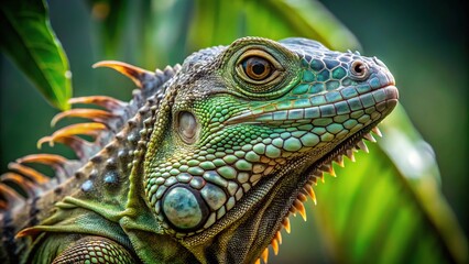 Fototapeta premium Endangered Caribbean Iguana in symmetrical composition