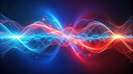 Energetic abstract waves of red and blue spectrum particles on a light background