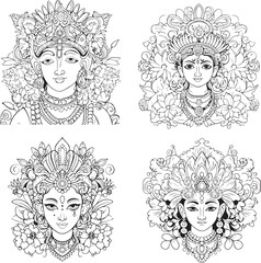 Hindu Lord Shree Krishna Set Vector Coloring Page