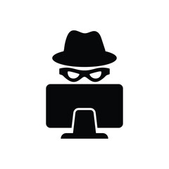 Hacker black and white flat vector icon design. Spy symbol design and clip art