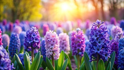 Obraz premium Ethereal atmosphere created by hyacinth blossoms in garden